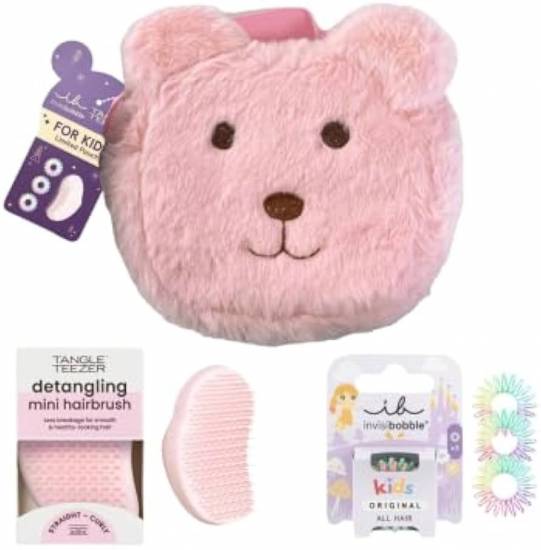 Coffret Invisibobble Kids Pink Teddy avec brosse Tangle Teezer – Set coiffure enfant